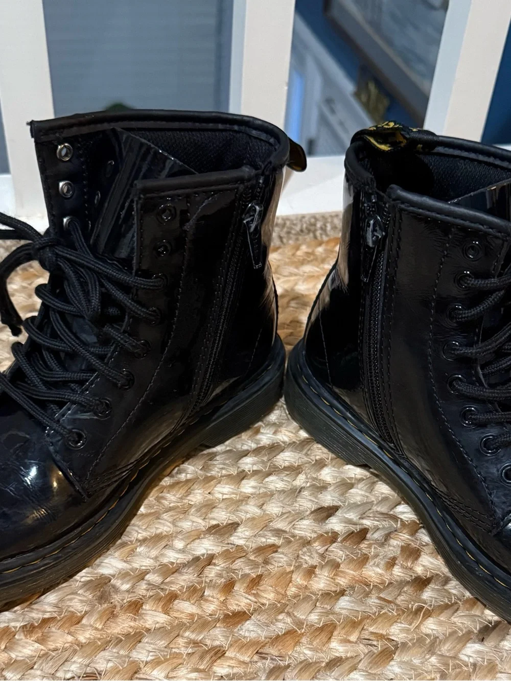 Dr. Martens Kids Black Patent Lace-Up Combat Boots